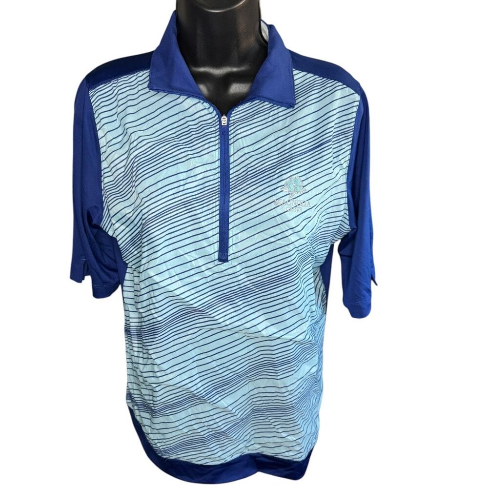 Nike Golf Dri-FIT Magnolia Grove Polo Shirt Men Tour Performance Striped Blue L